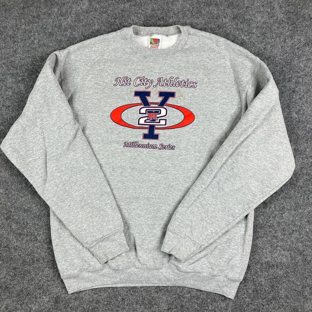 Fruit of the Loom Sweatshirt Mens XL Gray Hit City Graphic Crewneck Pullover Y2K